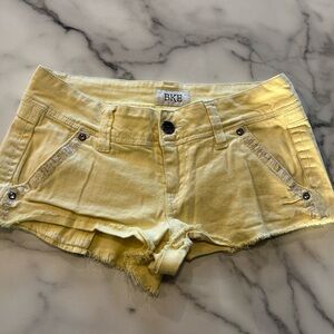 BKE Yellow Denim Cutoff Shorts with Frayed Hem